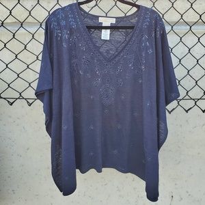 Michael Kors navy embroidered & sequin poncho